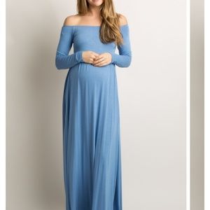 Pinkblush solid blue maternity off shoulder dress
